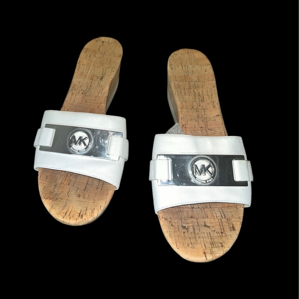 Michael Kors White and Silver Cork Slides 10 (Floor Model)